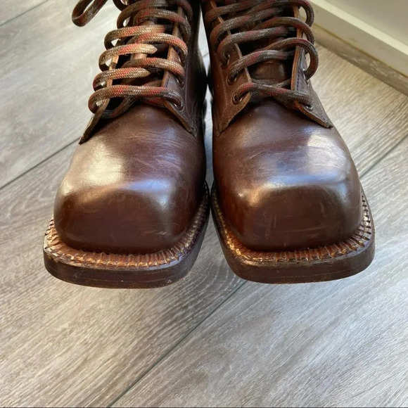 Antique Vintage Square Toe Leather Ski Boots - Picture 6 of 16